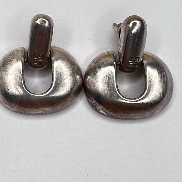 SOLD Givenchy Vintage Door Knocker Silver  Earrings Logo design - Picture 1 of 7
